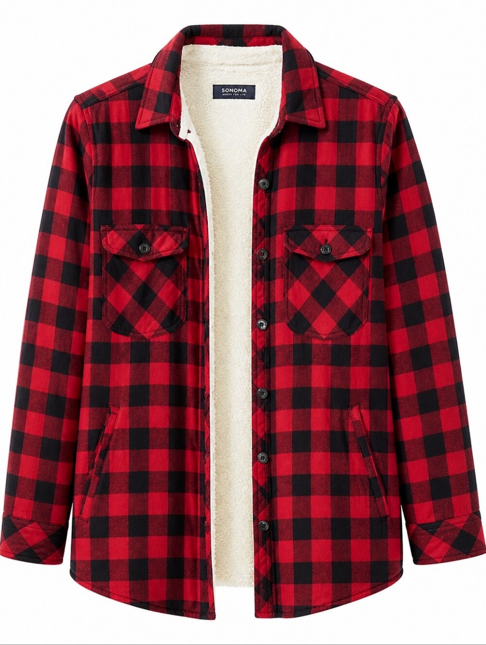 Zara Red and Black Sherpa-Lined Plaid Jacket L NEVER WORN